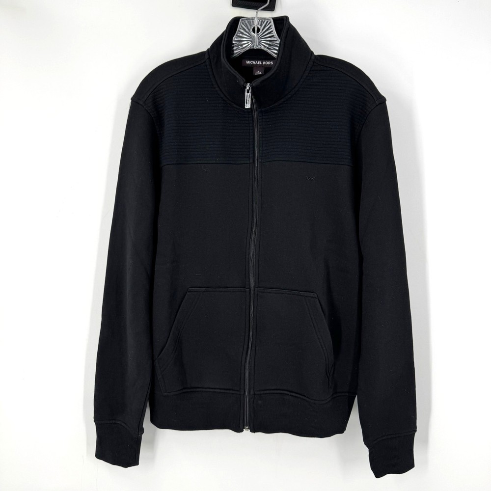 Michael Kors Full Zip Sweatshirt Jacket Mens M Black Minimalist Preppy