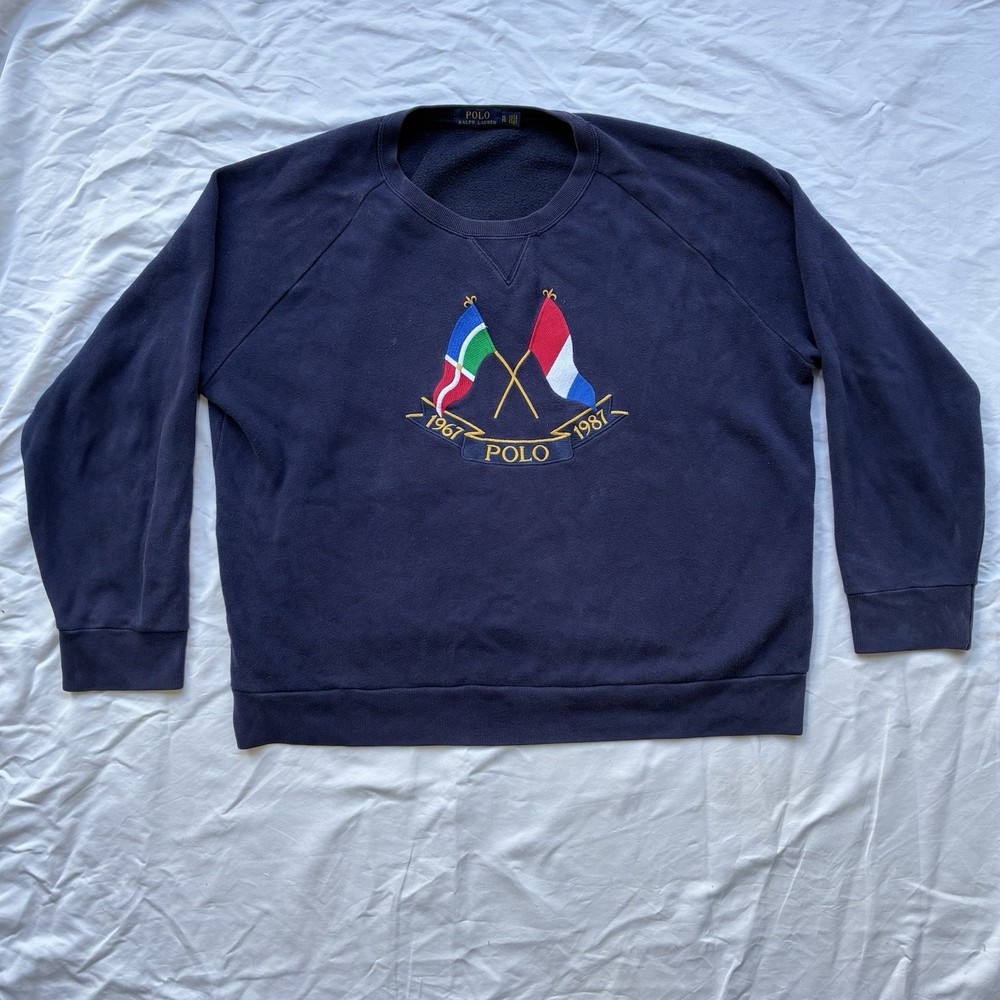 Polo Ralph Lauren Cross Flags Mens Sweatshirt Navy Fleece Embroidered Size XL