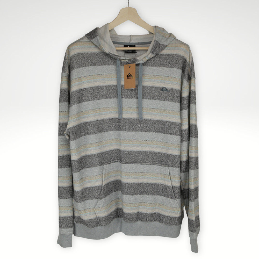 Quiksilver Hoodie Men’s XXL Gray Quarry Striped Pullover Hooded NWT QSM45FT080