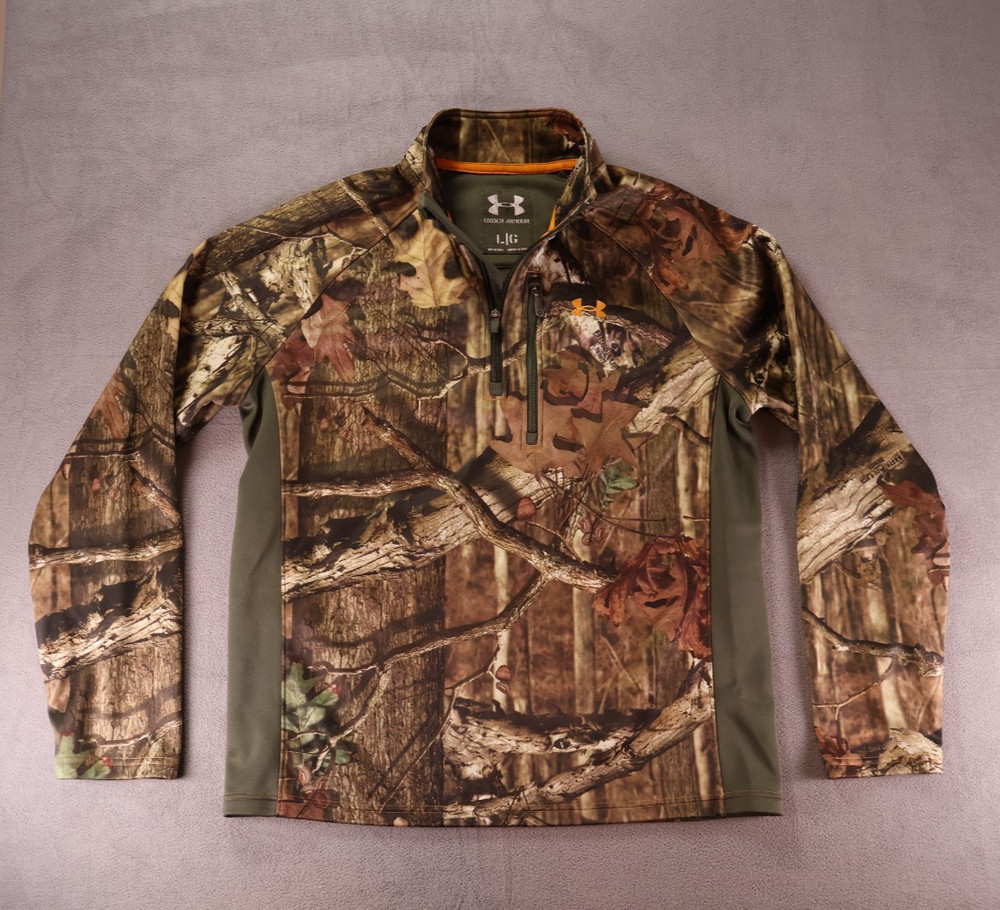 Under Armour Men’s LARGE 1/4 Zip Pullover Scent Control Camo Hunting Mossy Oak