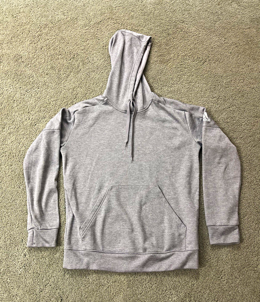 adidas Men’s M Gray Pullover Hoodie Solid Drawstring Hood Kangaroo Pocket