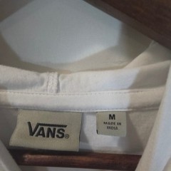 Vans Mens Long Sleeve Hooded T-Shirt White Black Colorblock Graphic Logo Size M