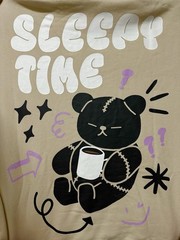 RAGLINE Unisex L Beige Cotton Pullover Hoodie Bear Graphic Hooded Pockets