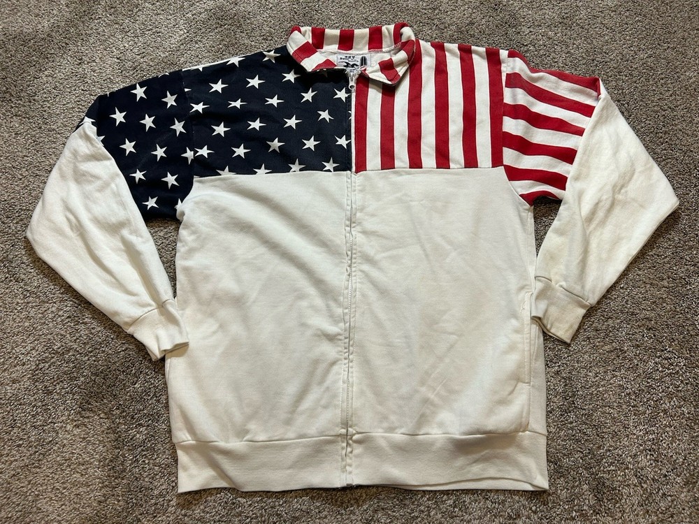 ESY Sweatshirt Men XL American Flag Full-Zip with 8 Sewn Vietnam Veteran Patches