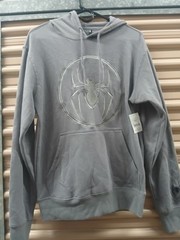 Marvel SpiderMan Hoodie Sweatshirt Gray Embroidered Logo NWT Men’s Size XS