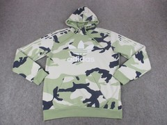 Adidas Hoodie Mens Medium Green White Camo Trefoil Logo Fleece Sweatshirt