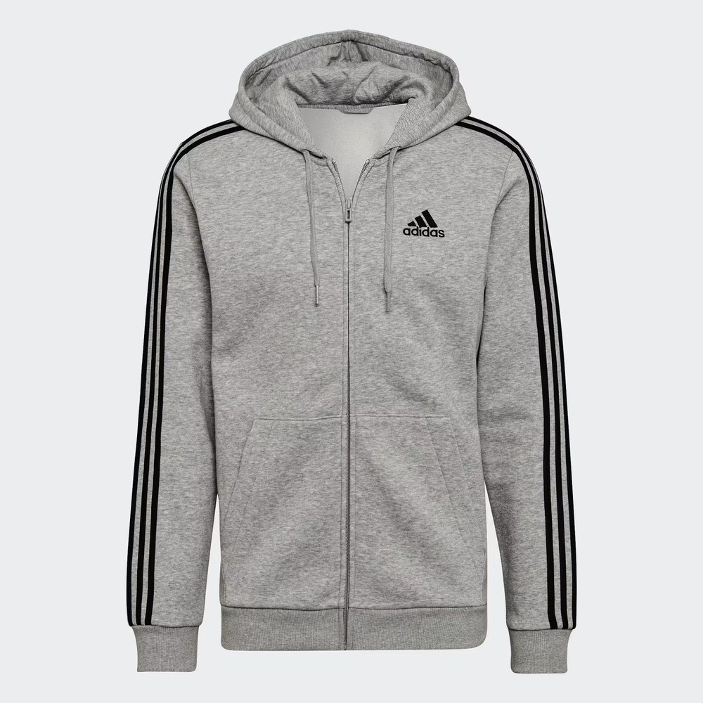 adidas Essentials Fleece 3-Stripes Full-Zip Hoodie Grey