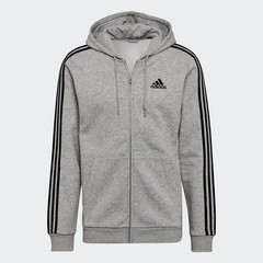 adidas Essentials Fleece 3-Stripes Full-Zip Hoodie Grey