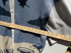 Free Planet Mens Short Sleeve Polyester Knit Shirt Collared Botton Up Beach Sz L