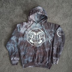 Dyenomite Gray/Blue Handcrafted Tie-Dye Hoodie Sweatshirt with Unique Graphic M