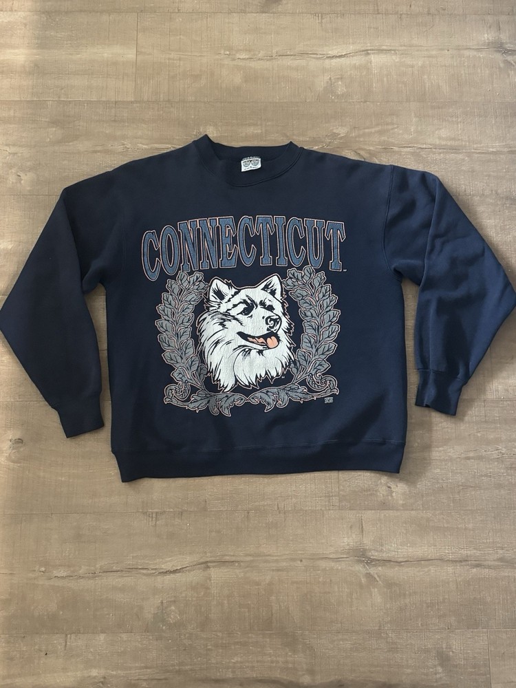 Vtg 90s 20/20 Sport Connecticut Huskies Sweatshirt M Navy UConn NCAA Streetwear