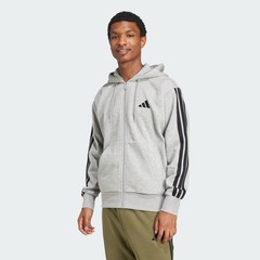 adidas Essentials 3-Stripes Fleece Hoodie Grey