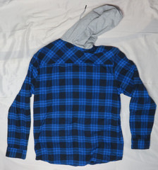 OUTDOOR JACKET MENS SHIRT JACK M NAVY BLUE PLAID FLANNEL HOODIE COTTON NEW NWOT