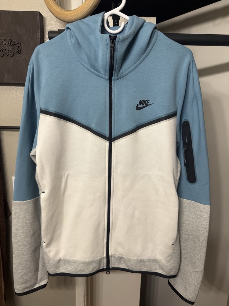 Nike Sportswear Tech Fleece Hoodie Cerulean Blue/White/Grey Mens Sz M CU4489-424