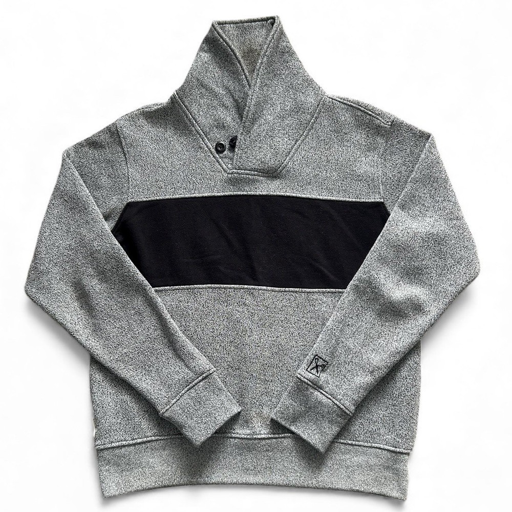 Marc Ecko Sweatshirt Mens Medium Gray Black Pullover Shawl Collar Streetwear