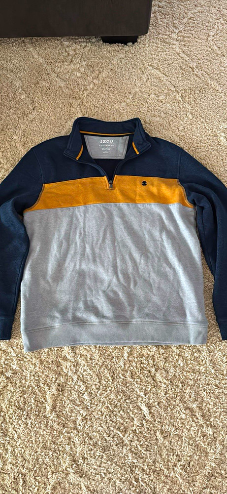 IZOD Advantage Performance 1/4 Zip Fleece Colorblock Mock Neck Sweatshirt L