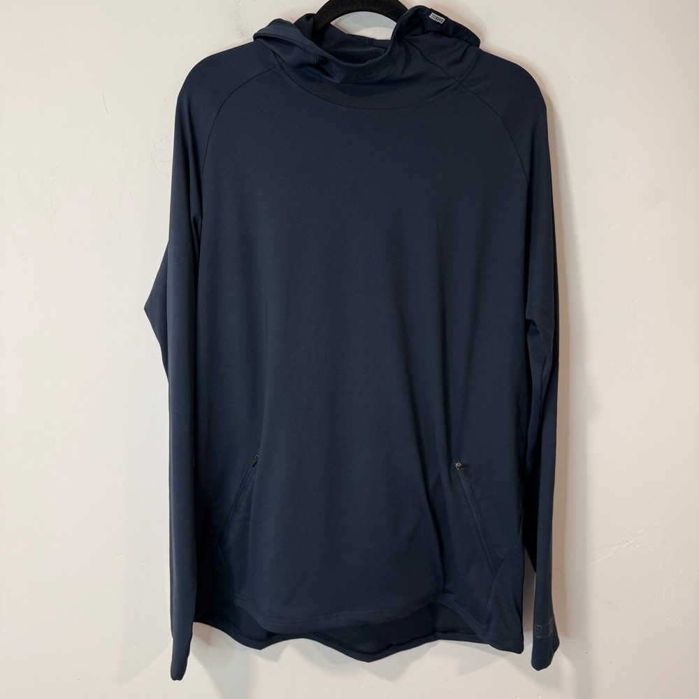 Barbell Mens Stealth Hoodie Large Navy Blue Zipper Pockets Athletic Pullover