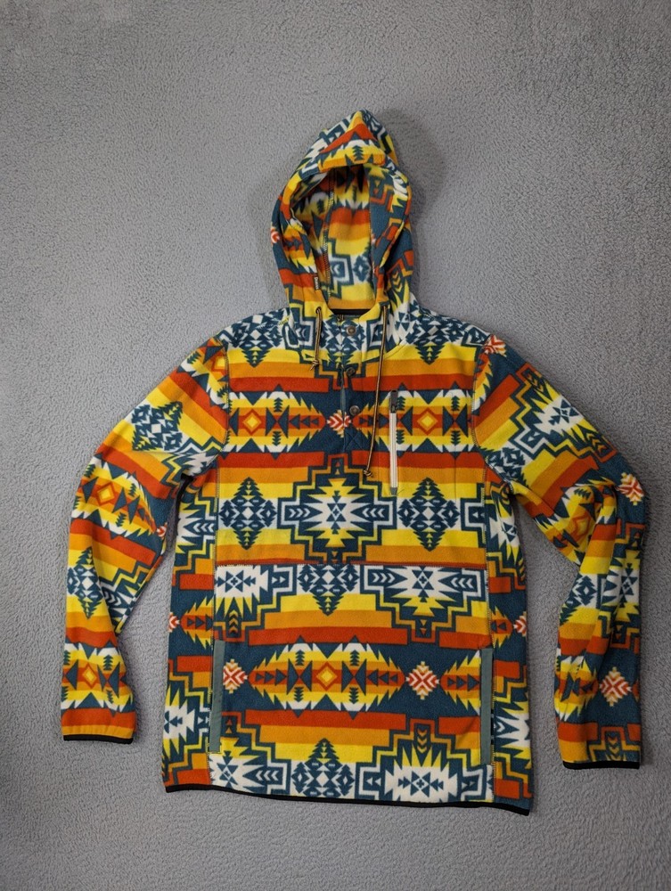 Dravus Fleece Hoodie Size Large Southwestern Aztec 1/4 Snap Jacket Colorful