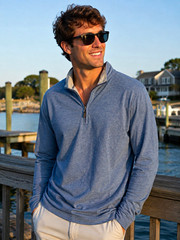 J. McLaughlin Men’s Blue 1/4 Zip Mock Neck Knit Silk/Rayon Sweatshirt L