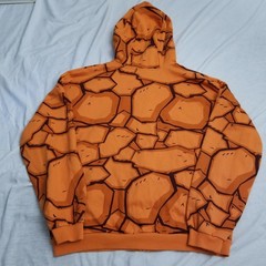 Marvel Comics The Thing Fantastic Four Hoodie Mens Large Orange Zip Rock Pattern