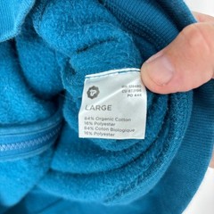 Pact Zip Up Hoodie Mens L Blue Organic Cotton Fleece Sustainable Sweatshirt FLAW