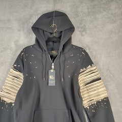 NWT $69 TAILORED REC Apocalypse Fleece Hoodie MEDIUM Pleated Sleeve Hand painted