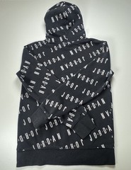 Jordan Black/White All-Over Logo Print Pullover Hoodie Long Sleeve Teens Size L