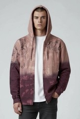 Key Closet Burgundy Full Zip Y2K Tie Dye Distressed Graphic Hoodie LG Dead Stock