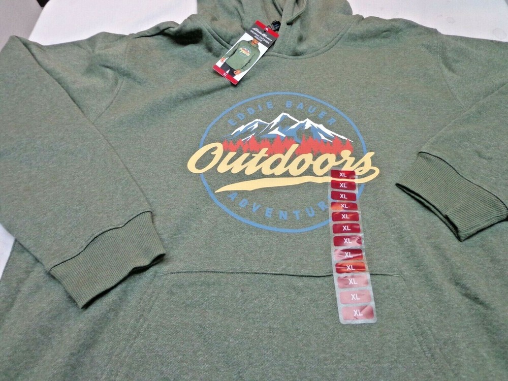 Eddie Bauer Graphic Outdoor Fleece Hoodie Heather Olive Green XL NEW