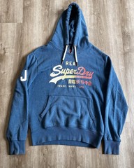 Superdry Japan Logo Hoodie Blue Graphic Pullover Sweatshirt Large