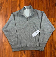 ALO Men’s Gray 1/4 Zip Mock Neck Pullover Sweatshirt Logo Size L