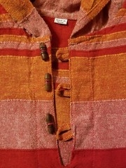 Authentic Made in India Colorful Red & Orange Hooded Shirt Wooden Buttons