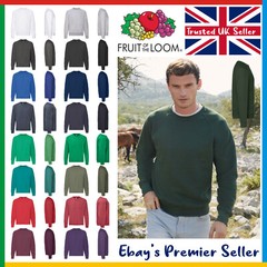 Mens Plain Sweatshirt – Fruit of the Loom Classic Top – Raglan Jumper 17 Colours