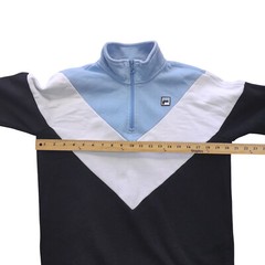 FILA sweatshirt Men M slim/knit+fleece/3 color block/long sleeves/1/4 zip/logo