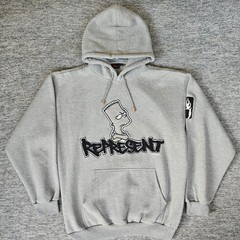 Vintage Y2K Bart Simpson L Grey Hoodie Represent Hip-Hop Gangster Rapper 2003