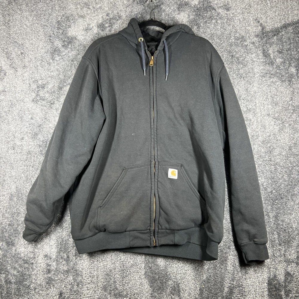 Carhartt Hoodie Mens Large Tall Black Full Zip Hooded Pockets Lined Heavyweight