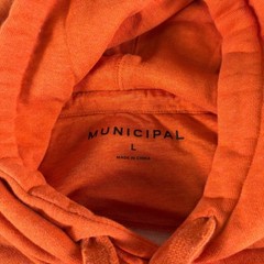 Municipal Sport Utility Gear Orange Hoodie Mens Large Cotton Rayon Sweatshirt