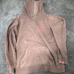 éS Mens L gray / charcoal Pullover Fleece Hoodie Cotton/Poly Hooded Pockets Logo