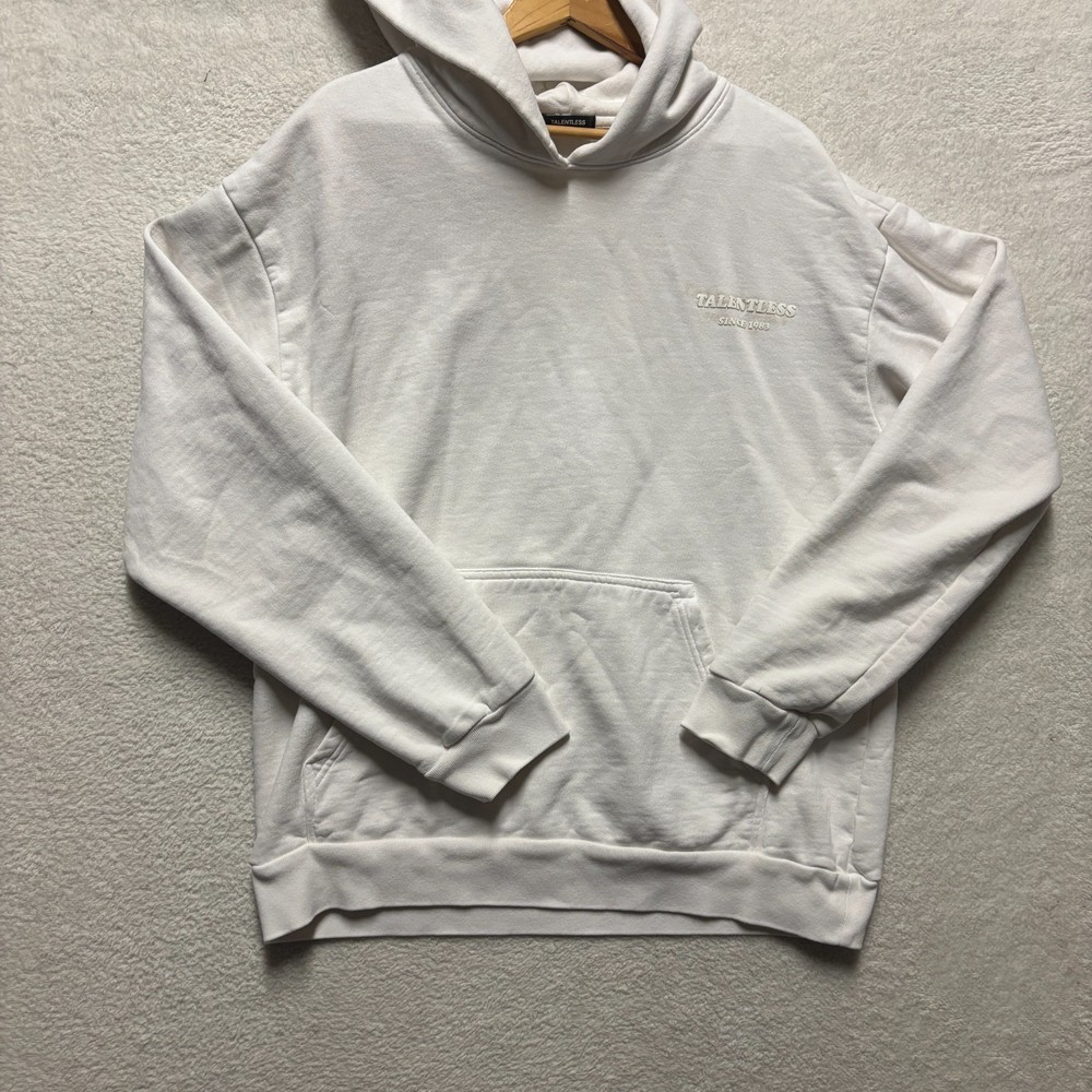 TALENTLESS Mens Large White “Since 1983” Puff Print Heavyweight Hoodie Pullover