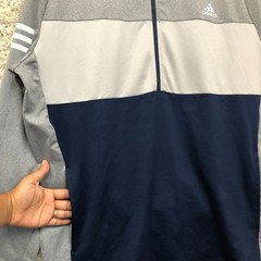 Adidas Sweater Large Adult Gray 3 Stripes Competition Logo 1/4 Zip Pullover Mens