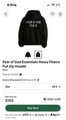 Fear of God Essentials Men’s Heavy Fleece Full Zip Hoodie Black XXS