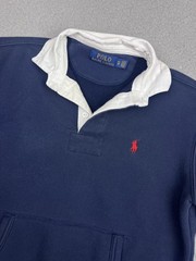 Polo Ralph Lauren Sweatshirt Mens XS Blue Rugby Pullover Kangaroo Pocket Pony