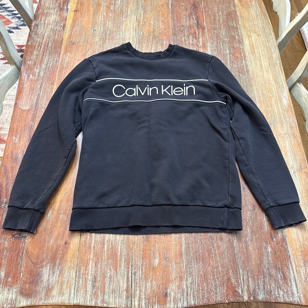 Calvin Klein Black & White Logo Pullover Sweatshirt Small Mens Comfy Cozy