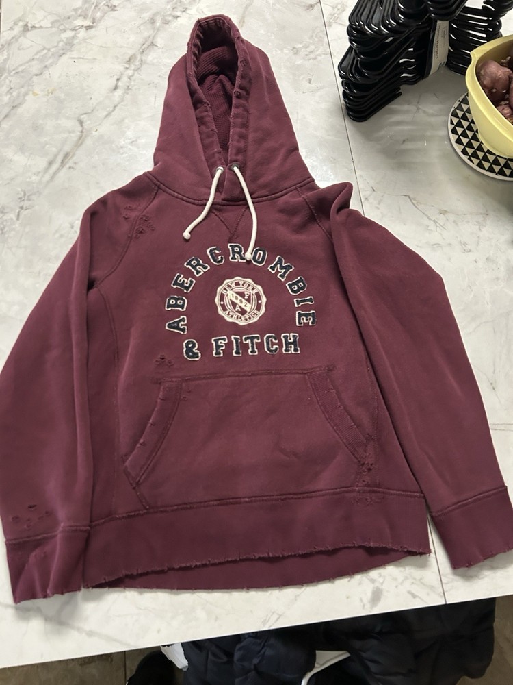 Abercrombie & Fitch Burgundy Logo Waffle Knit Pullover Hoodie Men’s XS
