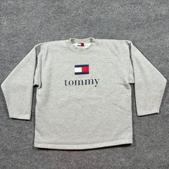 Tommy Hilfiger Mens Spellout Logo Sweatshirt XL Gray Crewneck Classic 90s Style