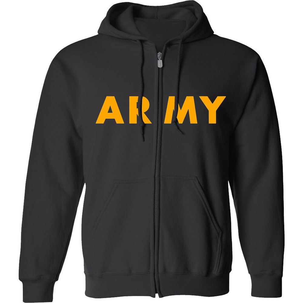 Black ARMY Full-Zip Hooded Sweatshirt with gold print – Adult Small to 4X