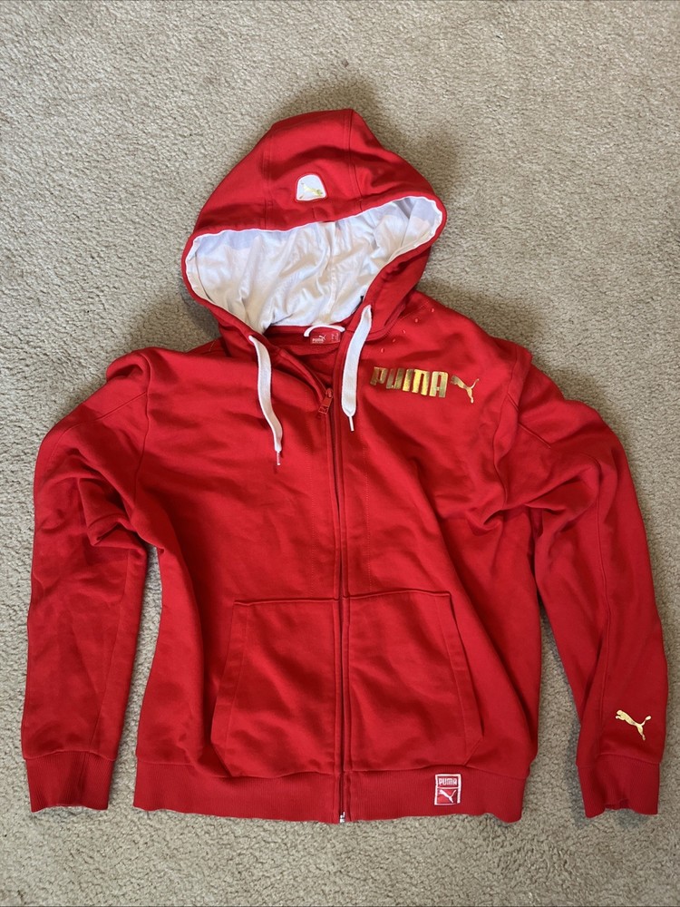 PUMA Men’s Full Zip Hoodie Large Red Long Sleeve Pockets