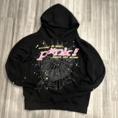 sp5der Black Pullover Hoodie Spider Web Graphic Print Logo Hooded Pockets Unisex