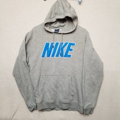 Nike Spellout Y2kHoodie Mens Lg Gray Blue Pullover Sweatshirt Blue Label