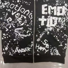 Mixed Emotion – Printed Lettering Print Zippered Hooded Sweatshirt
